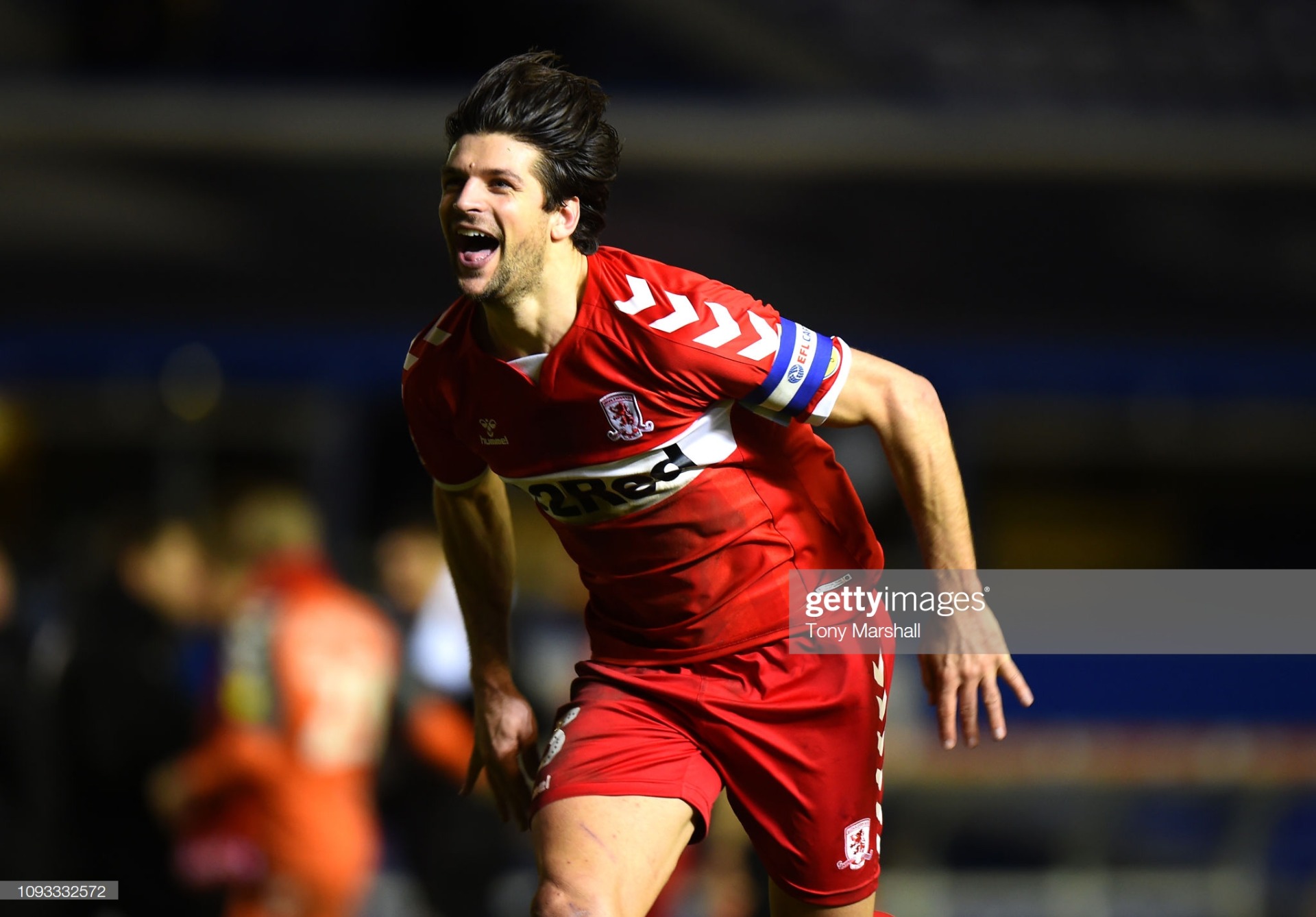  George Friend of Middlesborough celebrates their win at the end of the match during the Sky Bet Championship match between Birmingham City and Middlesborough at St Andrew's Trillion Trophy Stadium on January 12, 2019 in Birmingham, England. (Photo by Tony Marshall/Getty Images)
